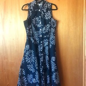 Black and White Collared Floral  Button Down A-line Dress